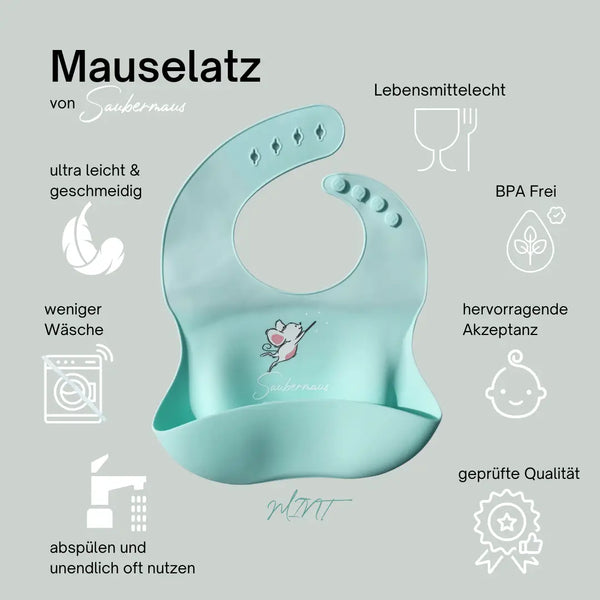 Mauselatz Baby-Silikonlätzchen mit Auffangschale BPA-frei