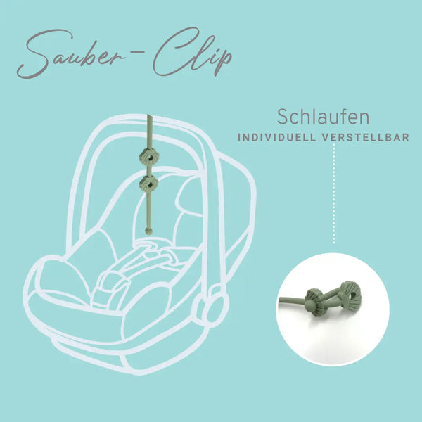 Sauber-Clip - Silikonkette - Befestigung für Babyspielzeug, Fläschchen uvm